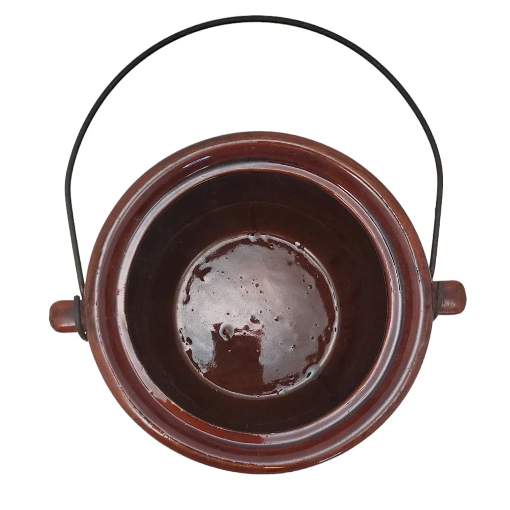 Clay Baked Bean Pot 3 qt with Handle Lid No Ladle Brown